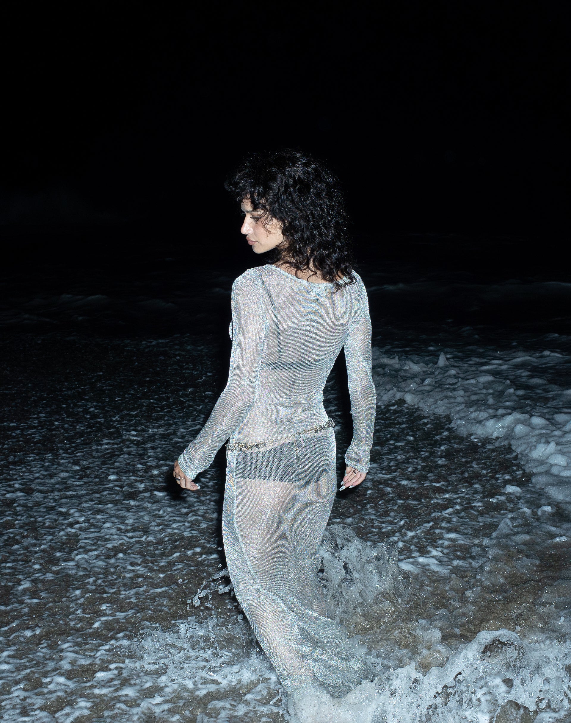 Afbeelding van Lavinia Maxi Dress met lange mouwen in Zilver Chain