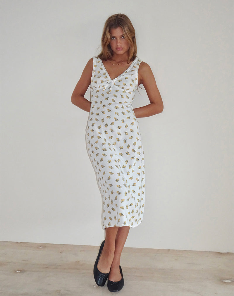 Afbeelding van Lavisha Midi Dress in Funshine Floral Off White