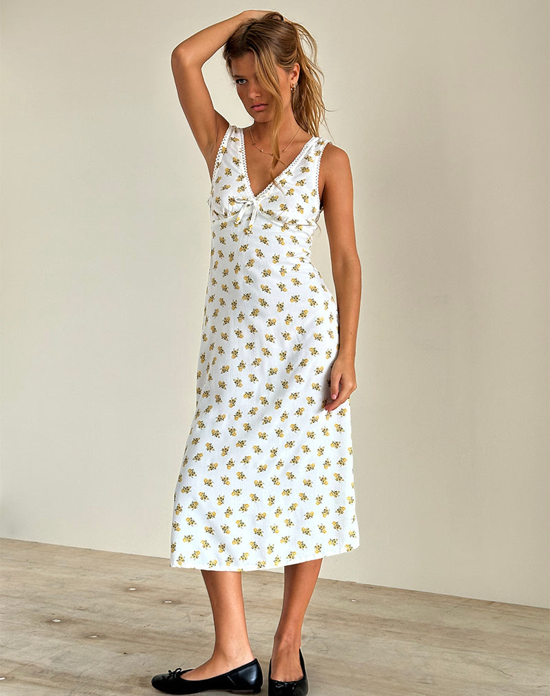 Afbeelding van Lavisha Midi Dress in Funshine Floral Off White