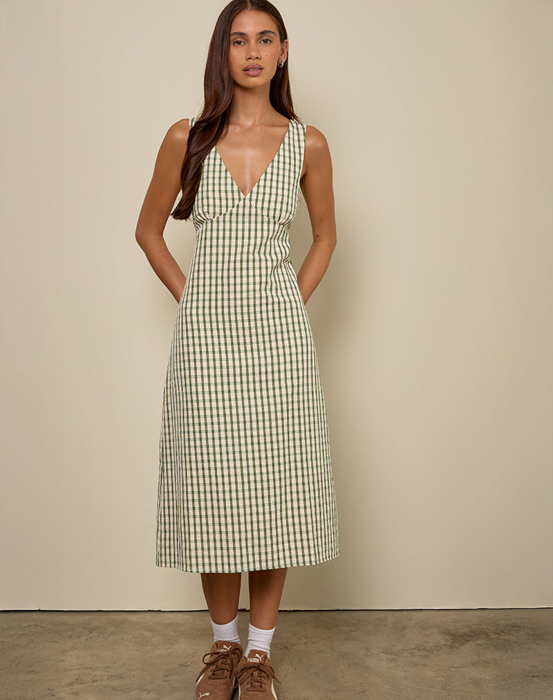 Afbeelding van Lavisha Midi Dress in Groen Ruitje