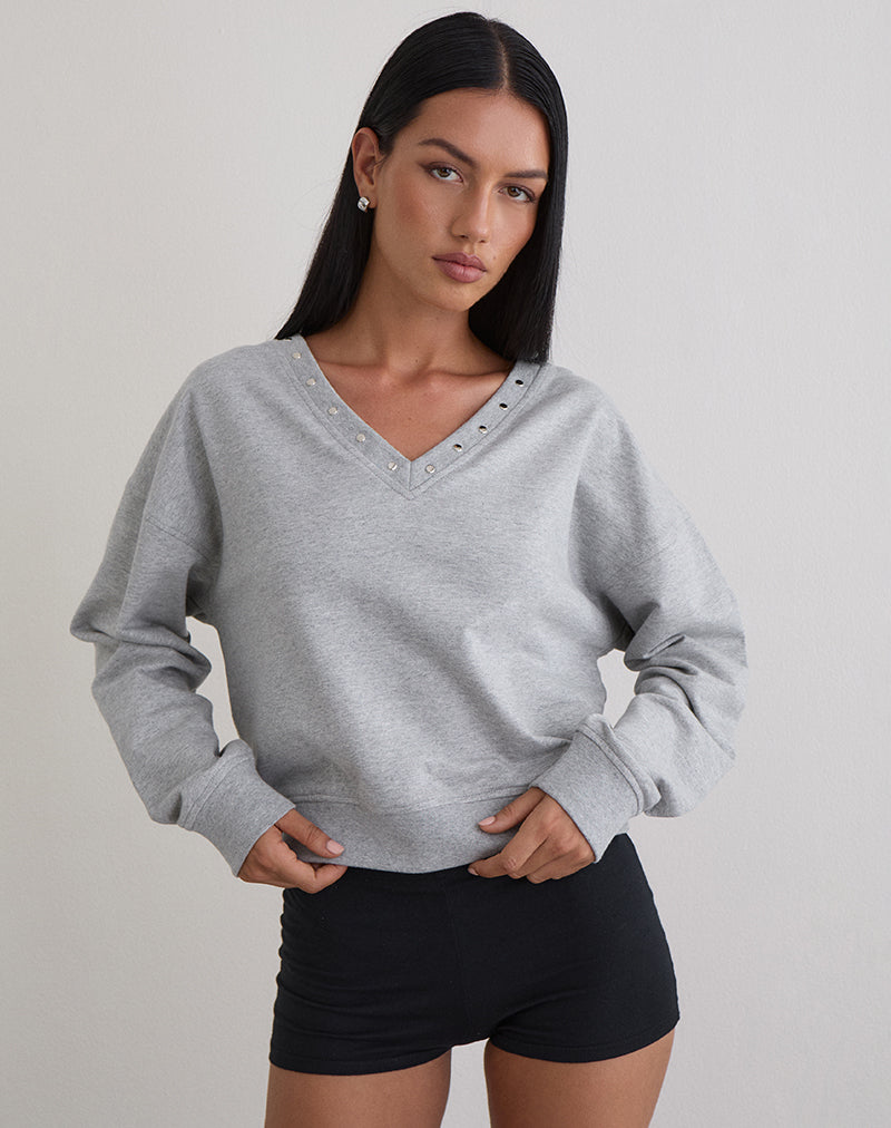 Image of Lazuly Slim Sweatshirt in Grey Marl with Studs
