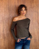 Afbeelding van Ledez Asymmetrische Slouchy Top in Olive Tissue Jersey