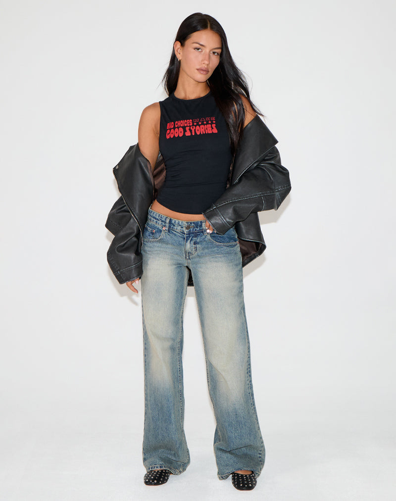 Afbeelding van Leen Tank Top in Zwart met Slechte Keuzes, Goede Verhalen Graphic