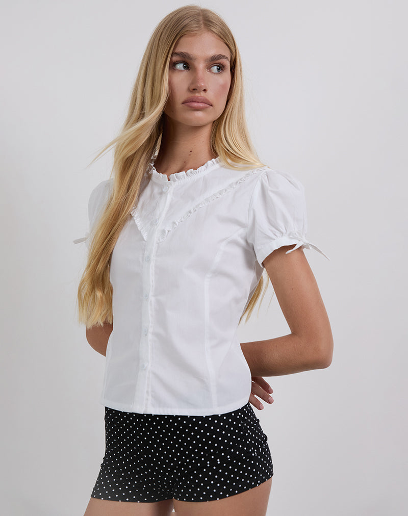 Afbeelding van Legra Frill Hals Overhemd in Popeline Wit