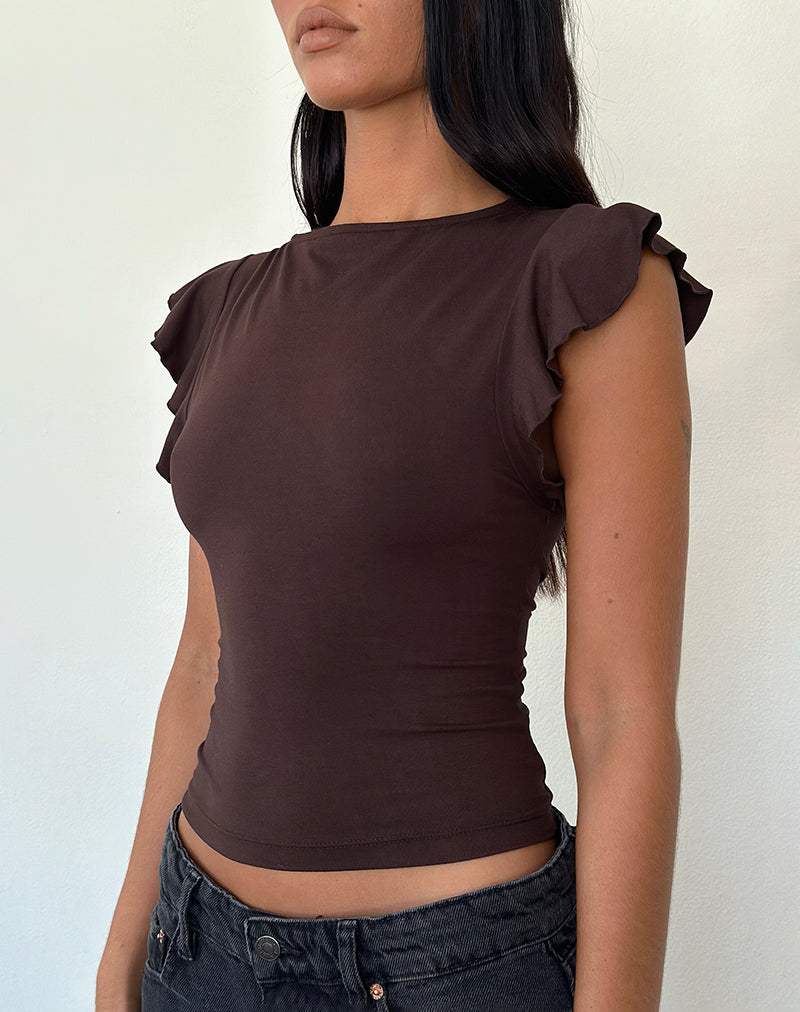 Afbeelding van Leisle Frill Top in Bittere Chocolade