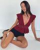 Afbeelding van Leisma Frill Top in Jersey Bourgondië met studs