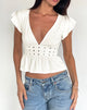 Afbeelding van Leisma Frill Top in Jersey Wit met studs