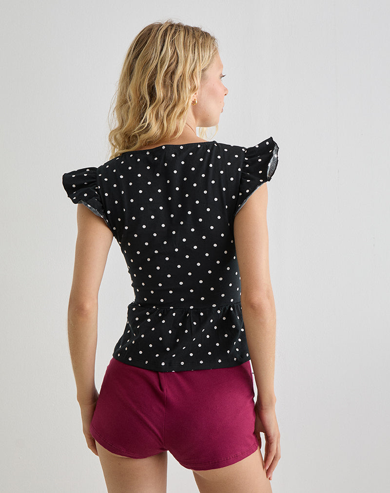 Afbeelding van Leisna Frill Top in Polka Zwart
