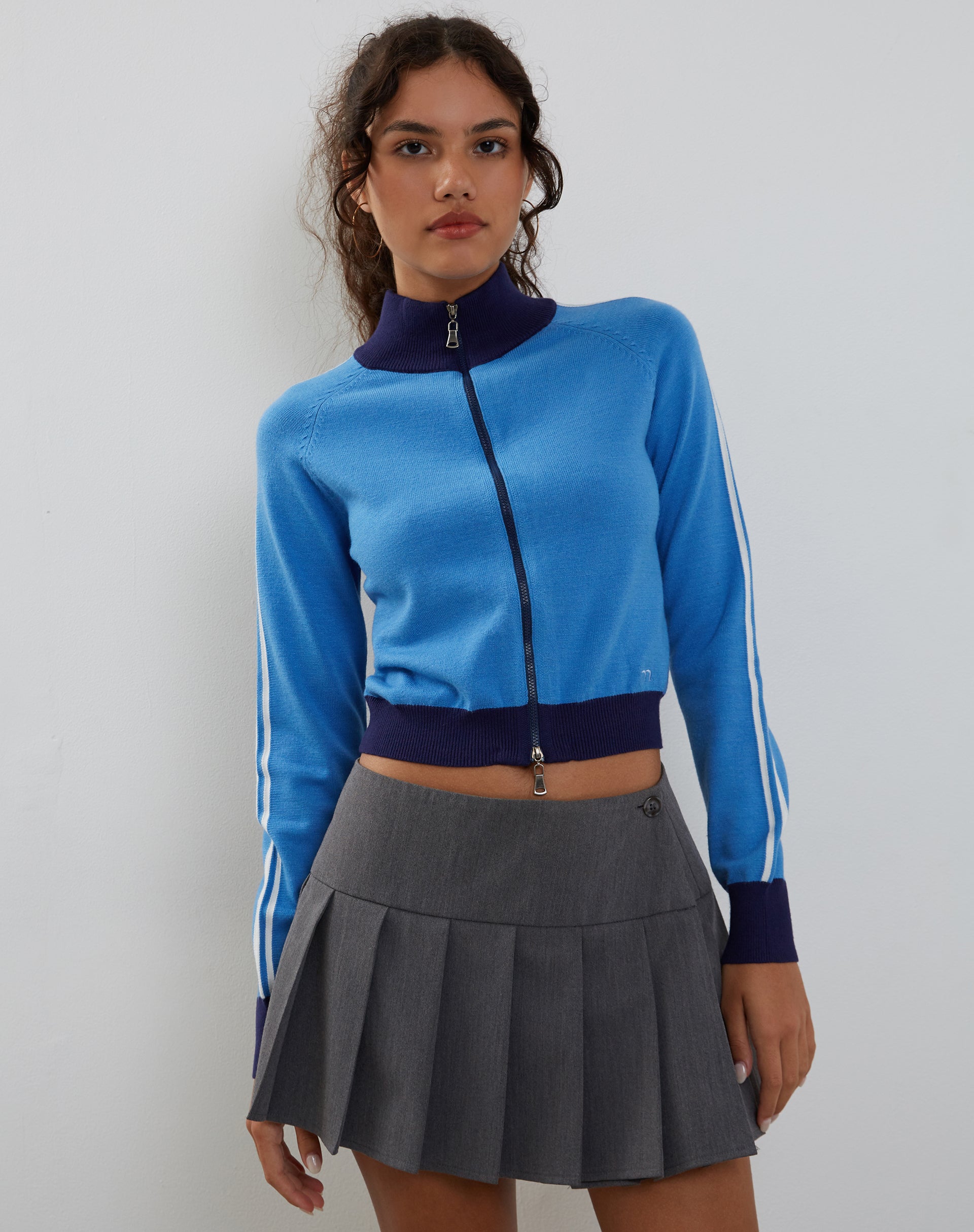 Afbeelding van Lennon Zip Up Jacket in Blauw met Witte Streep