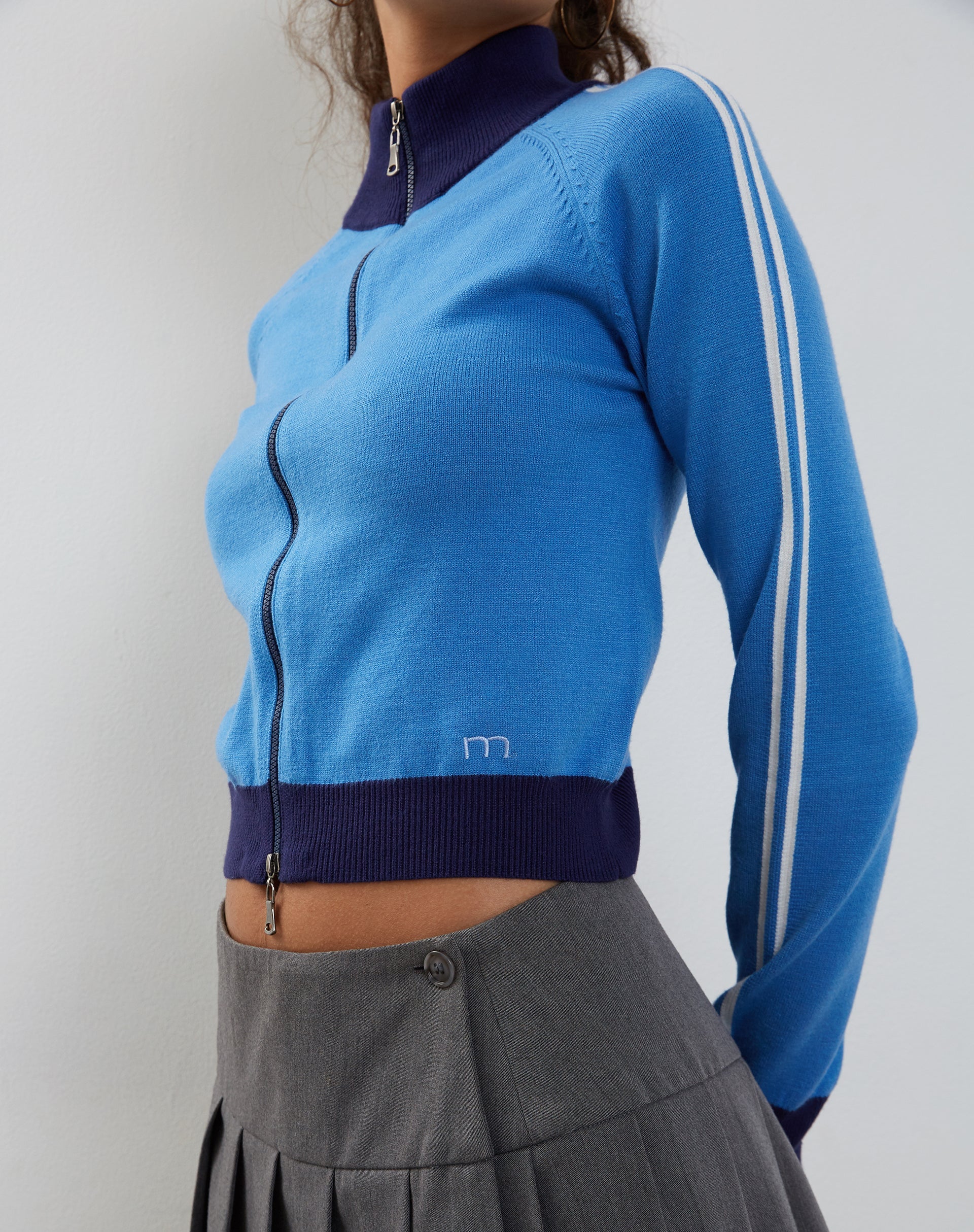 Afbeelding van Lennon Zip Up Jacket in Blauw met Witte Streep