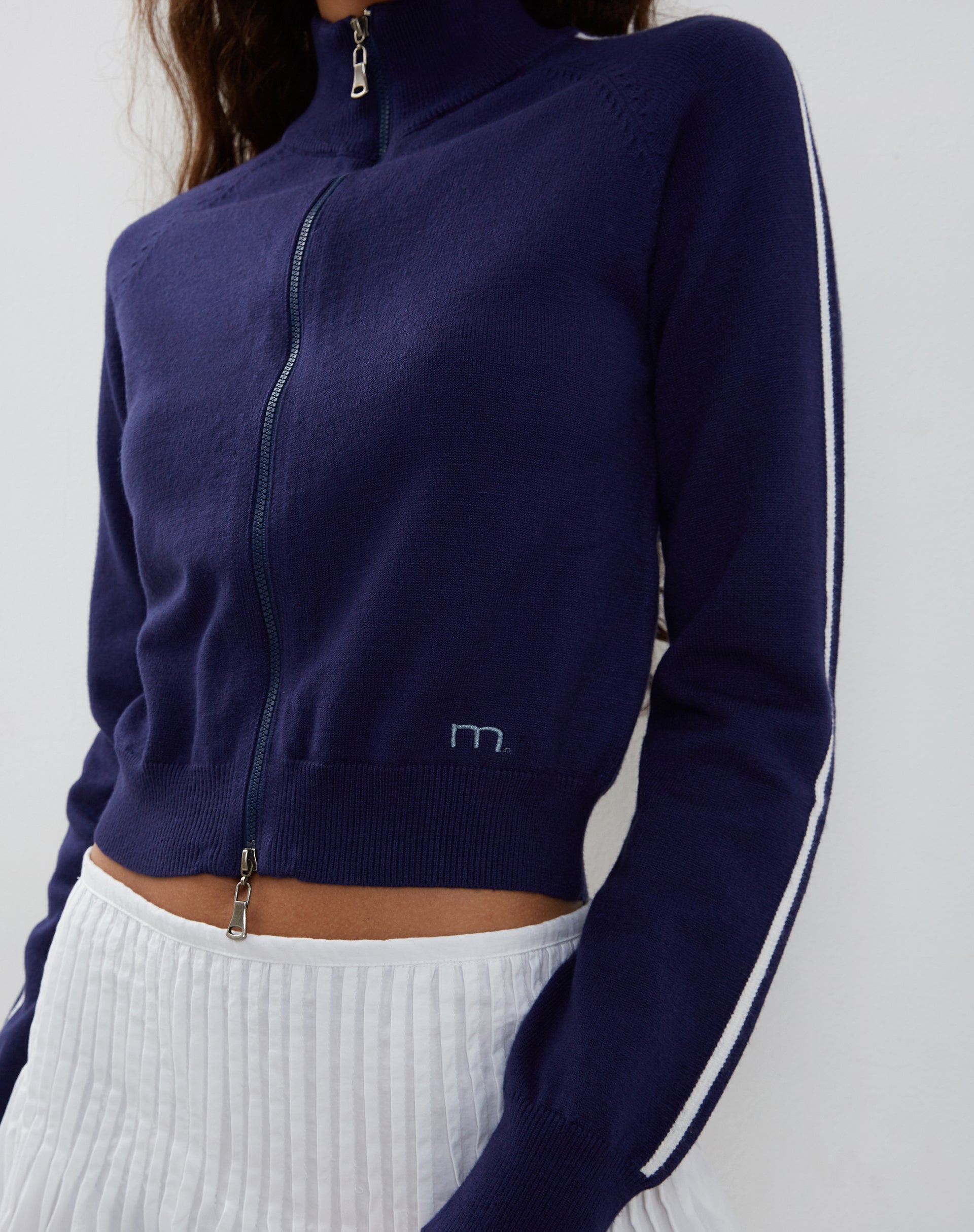 Afbeelding van Lennon Gebreide Jas in Navy met Witte Streep