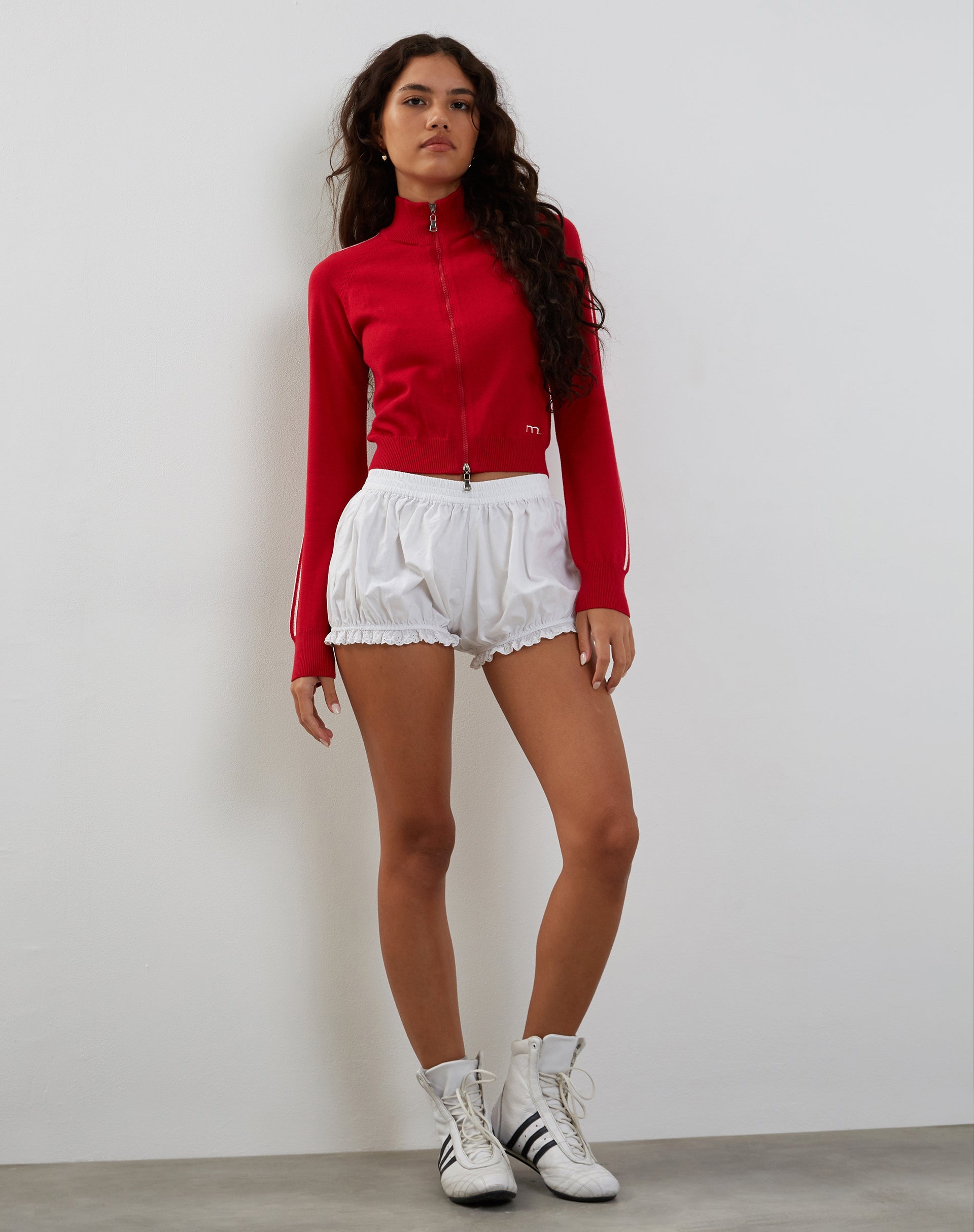 Afbeelding van Lennon Zip Up Jacket in Rood met Witte Zijstrepen
