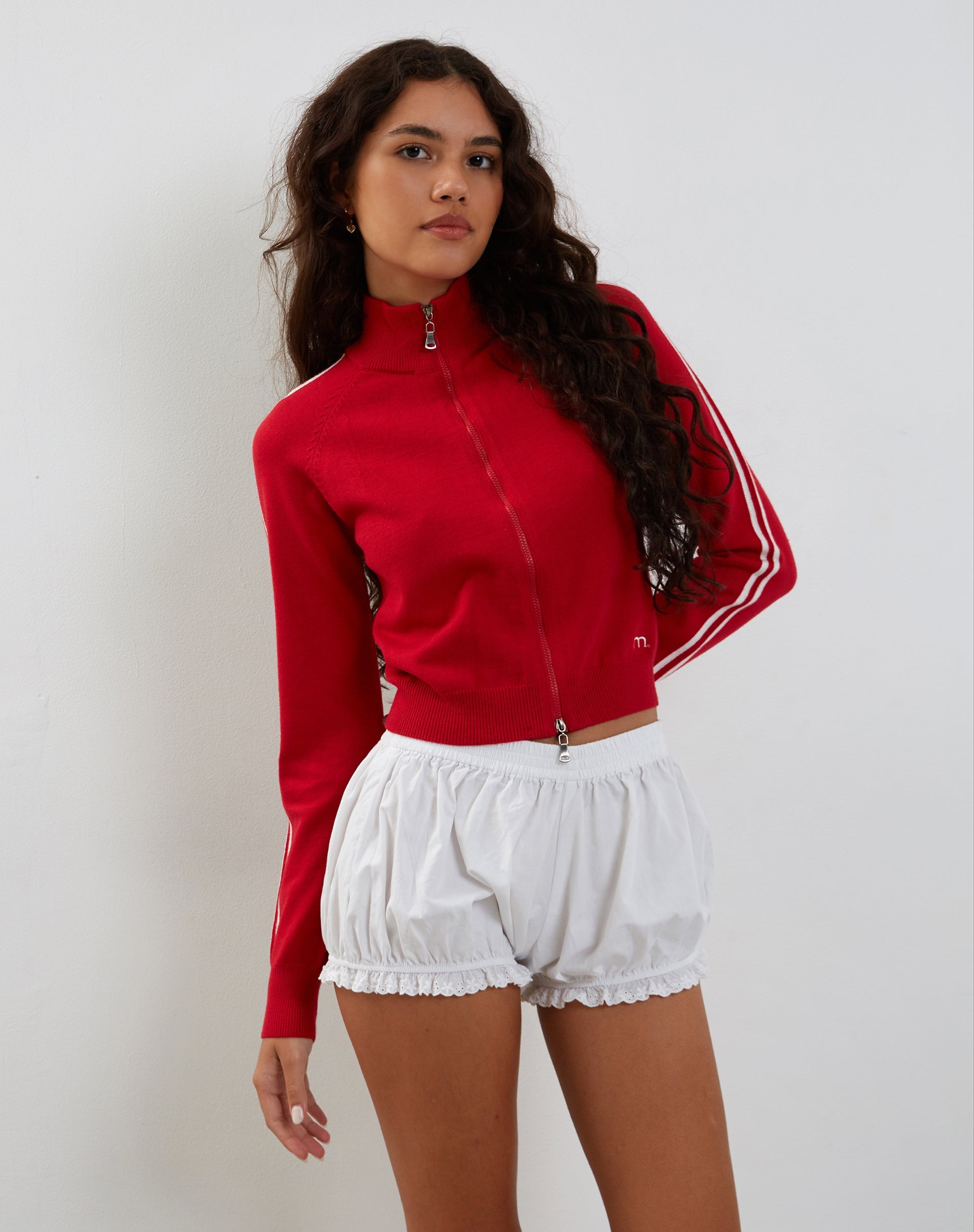 Afbeelding van Lennon Zip Up Jacket in Rood met Witte Zijstrepen