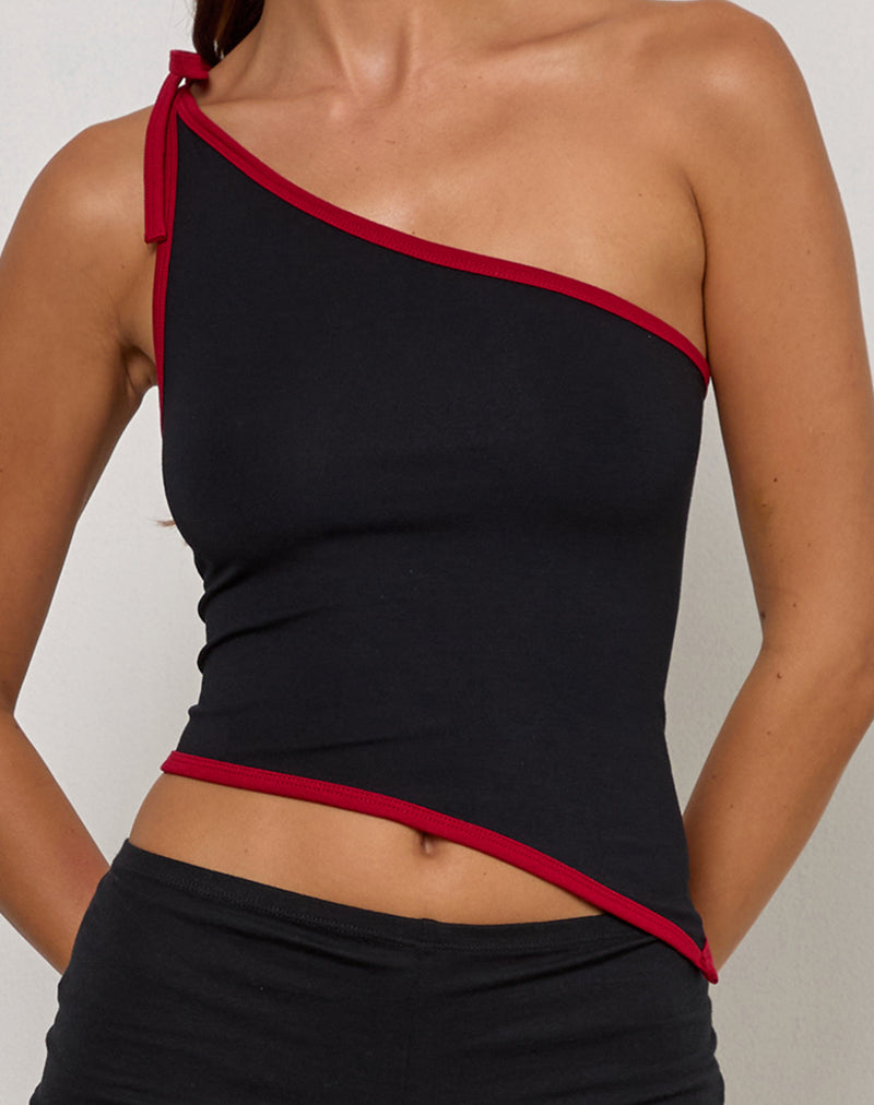 Afbeelding van Lenti Asymmetrische Top in Zwart met Adrenaline Rode Binding