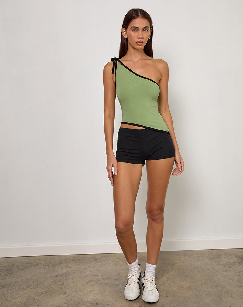 Afbeelding van Lenti Asymmetrische Top in Sage Green met Zwarte Binding