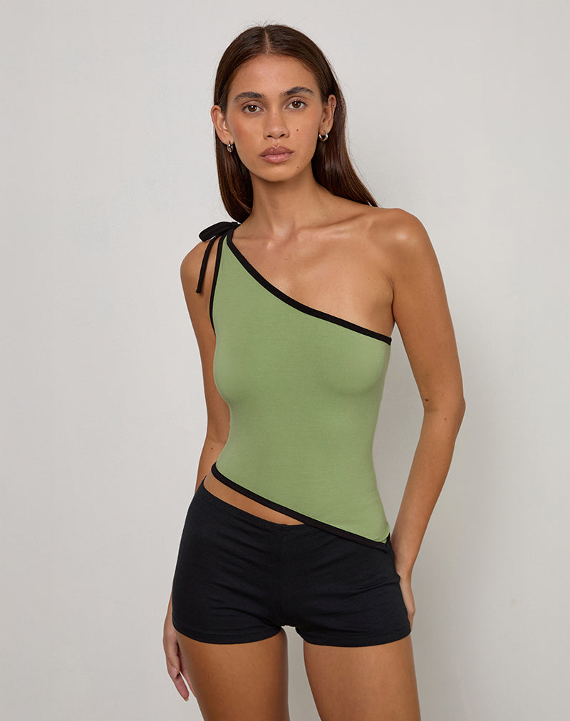 Afbeelding van Lenti Asymmetrische Top in Sage Green met Zwarte Binding
