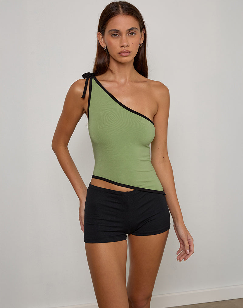 Afbeelding van Lenti Asymmetrische Top in Sage Green met Zwarte Binding
