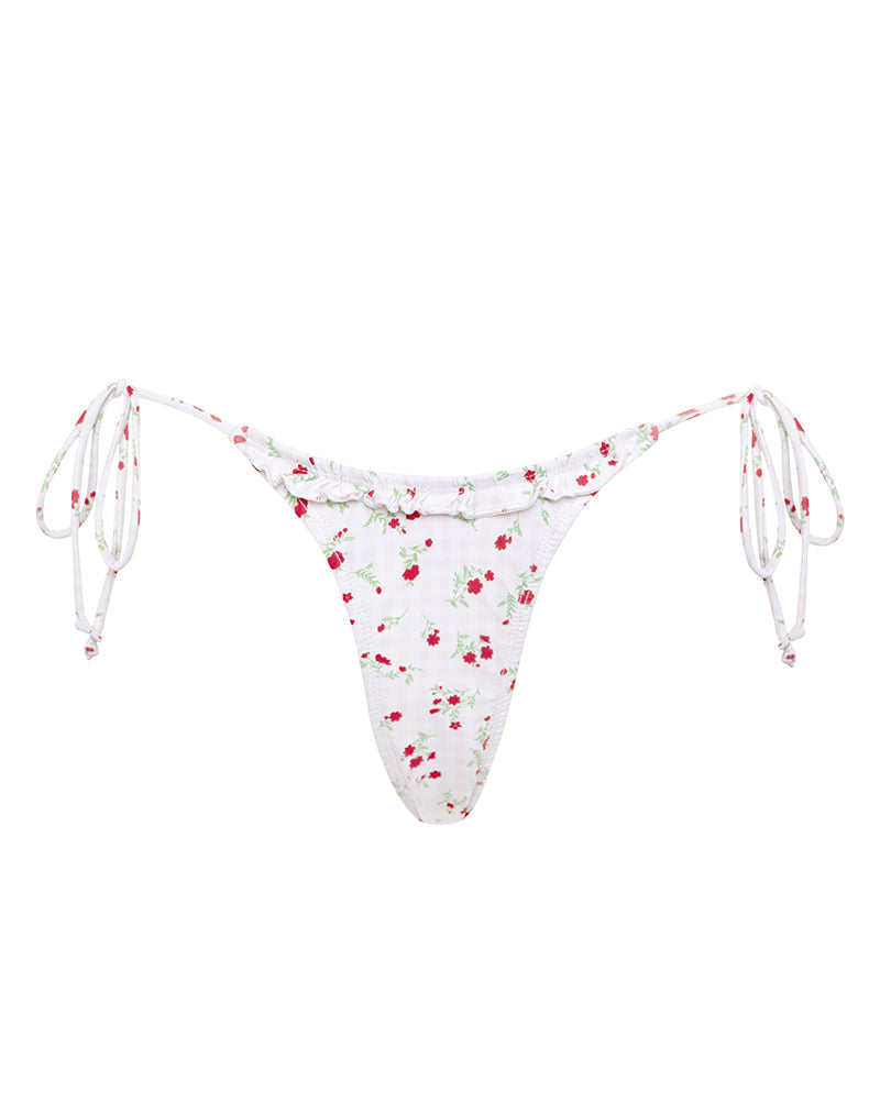 Afbeelding van Lentra Bikinibroekje in Rood Bloemig Beige Gingham met Ruche