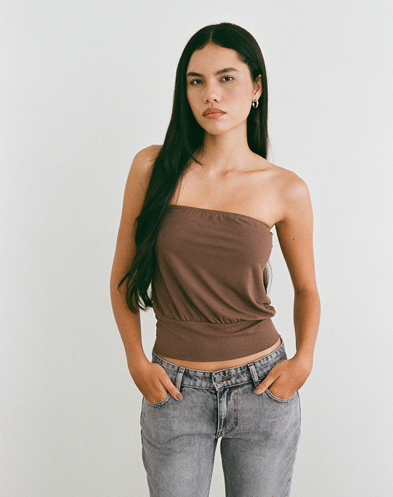 Afbeelding van Leocadia Bandeau Top in Cupro Bittere Chocolade