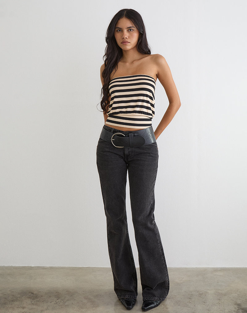 Afbeelding van Leocadia bandeautop in cupro met strepen in zwart en ivoorwit