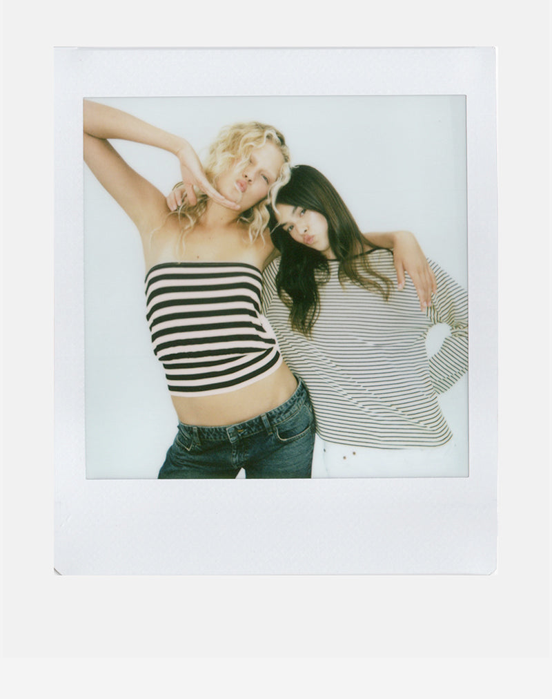 Afbeelding van Leocadia bandeautop in cupro met strepen in zwart en ivoorwit