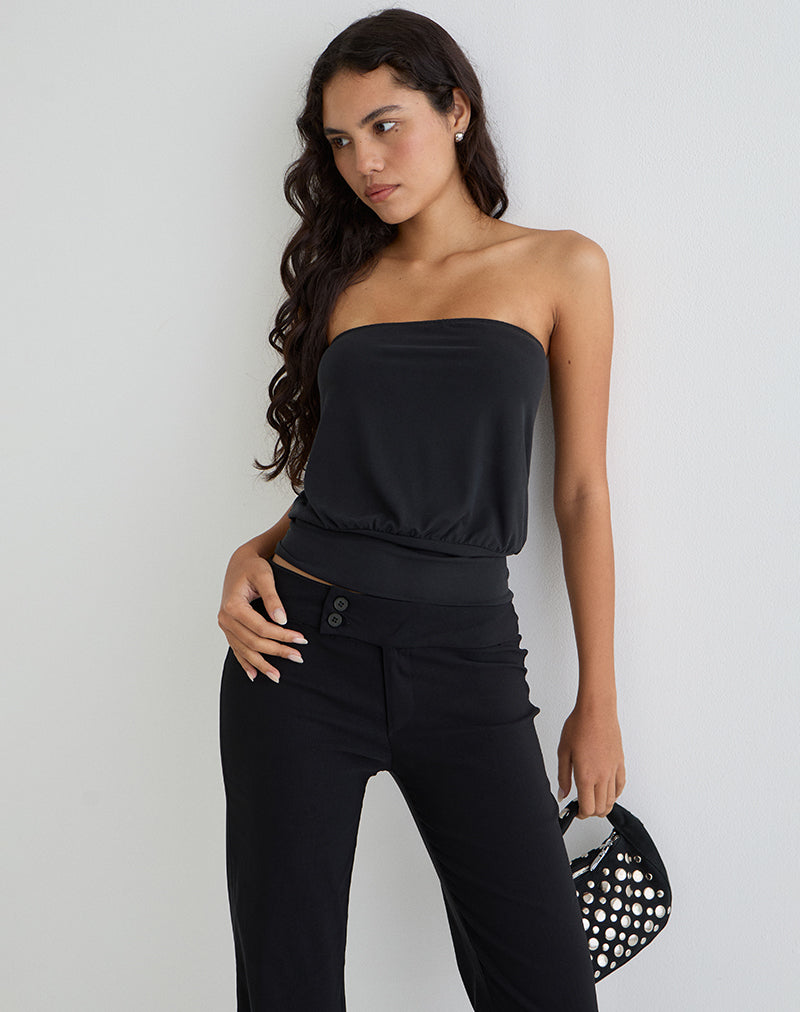 Leocadia Bandeau Top in Cupro Zwart