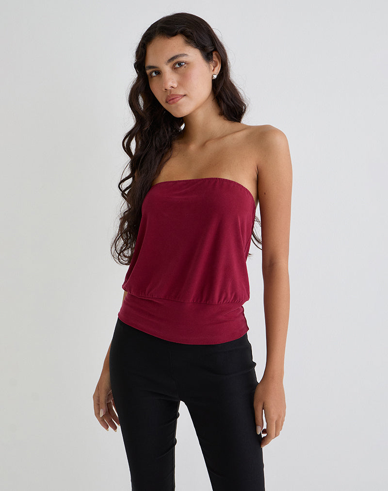 Leocadia Bandeau Top in Cupro Donkerrood