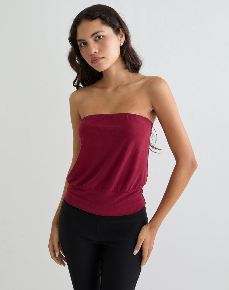 Afbeelding van Leocadia Bandeau Top in Cupro Donkerrood