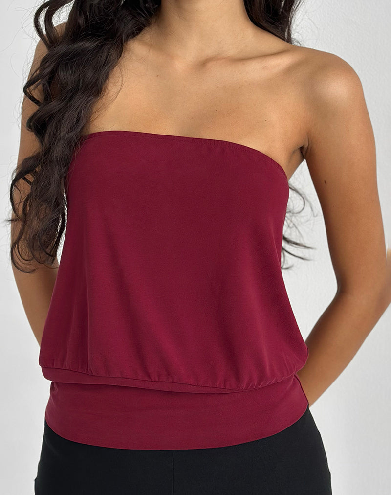 Afbeelding van Leocadia Bandeau Top in Cupro Donkerrood