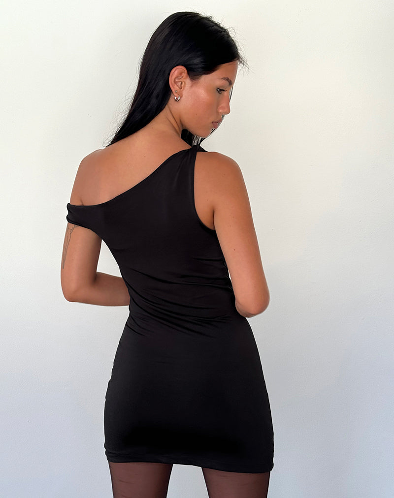 Afbeelding van Leona Twist Mouw Mini Jurk in Zwart