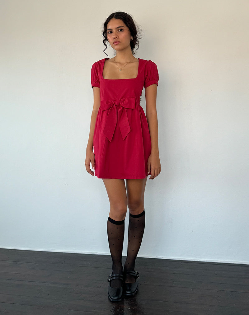 Afbeelding van Leshiana Mini Jurk in Popeline Adrenaline Rood