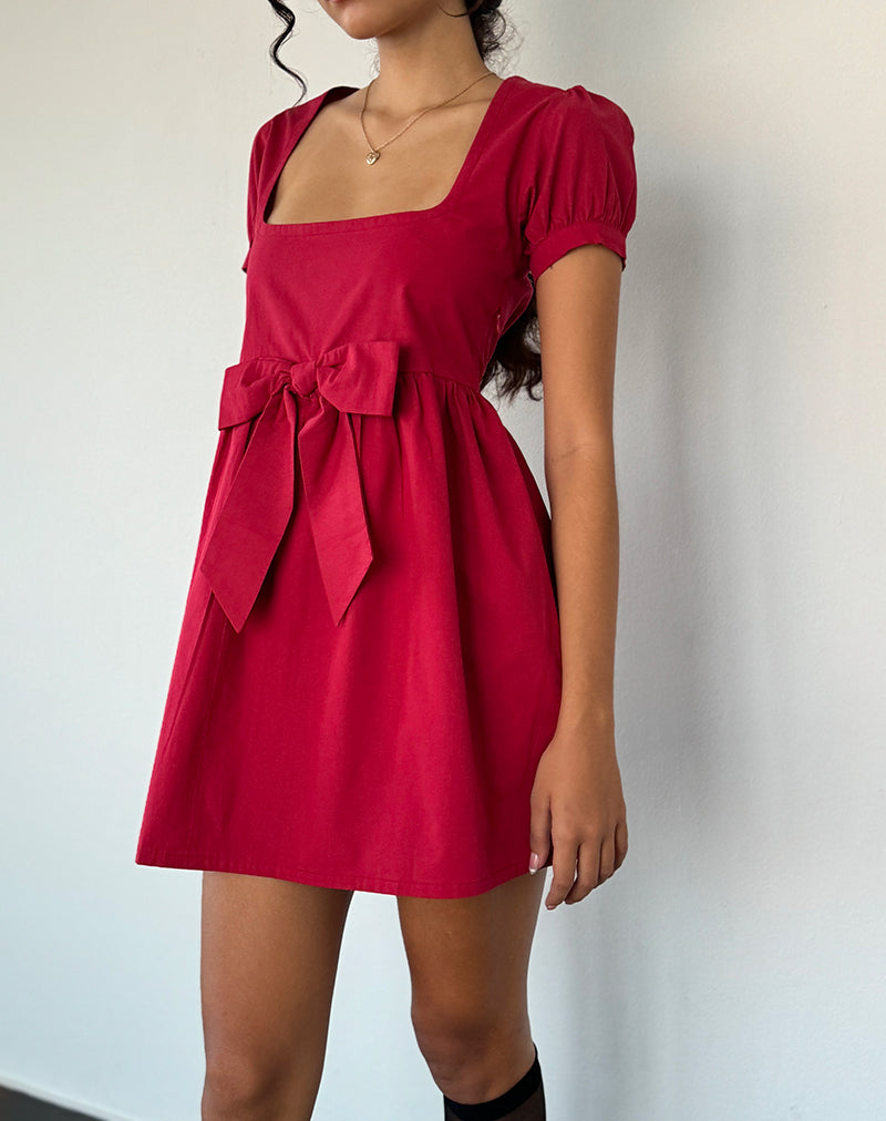 Afbeelding van Leshiana Mini Jurk in Popeline Adrenaline Rood