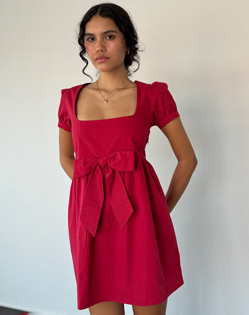 Afbeelding van Leshiana Mini Jurk in Popeline Adrenaline Rood