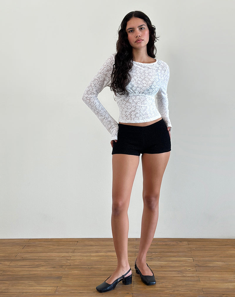 Afbeelding van Lesina Lange Mouw Top in Burnout Mesh Ivoor