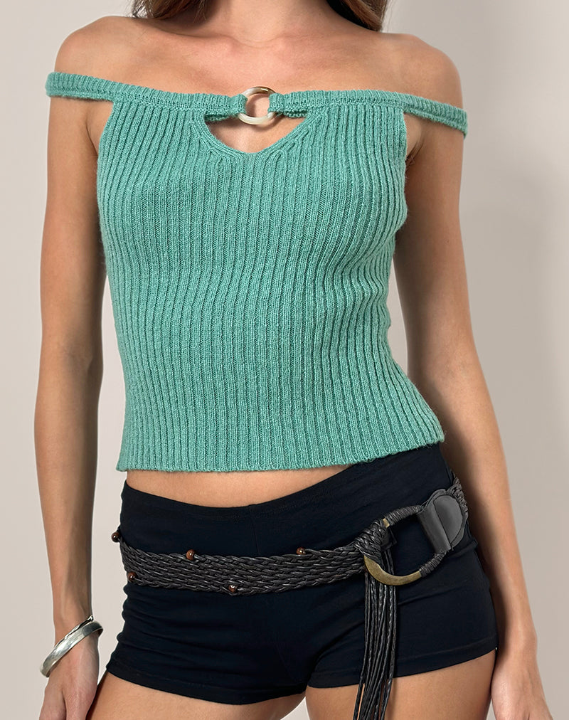 Lesly Bardot Top met O-Ring in Turquoise