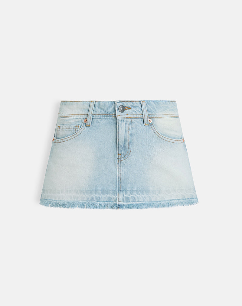 Denim minirok met lage taille in ijsblauw