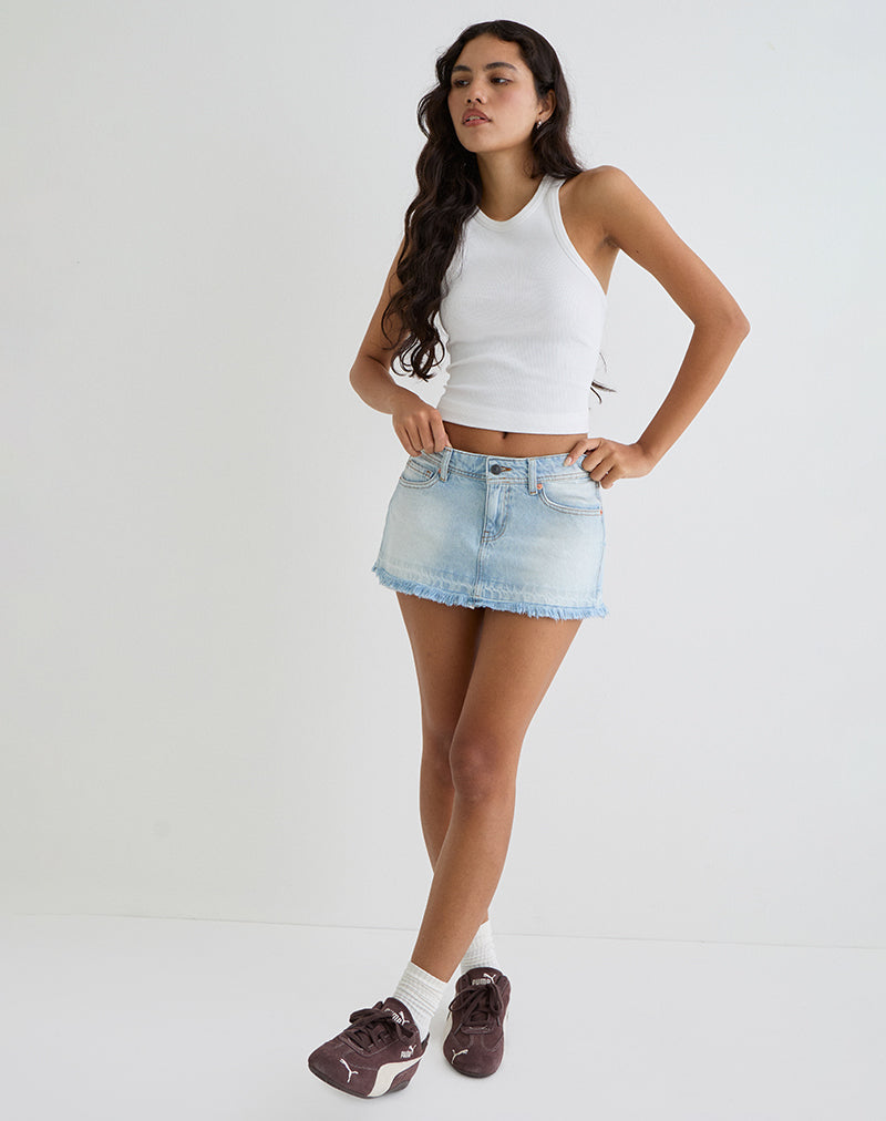 Afbeelding van Denim minirok met lage taille in ijsblauw