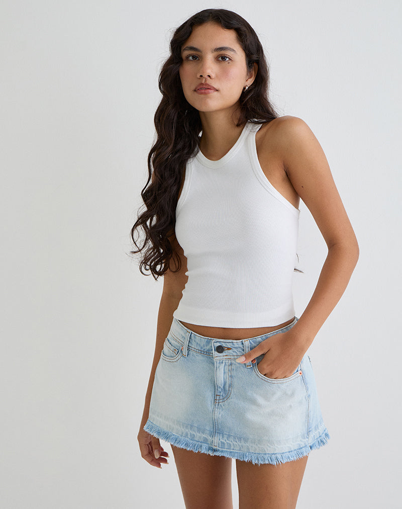Denim minirok met lage taille in ijsblauw