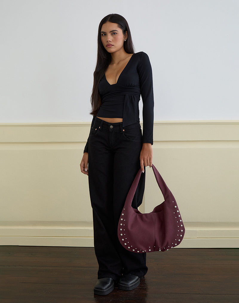 Studded Slouch Bag in Bourgondië