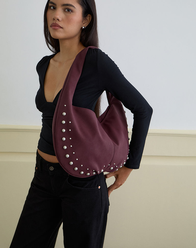 Afbeelding van Studded Slouch Bag in Bourgondië