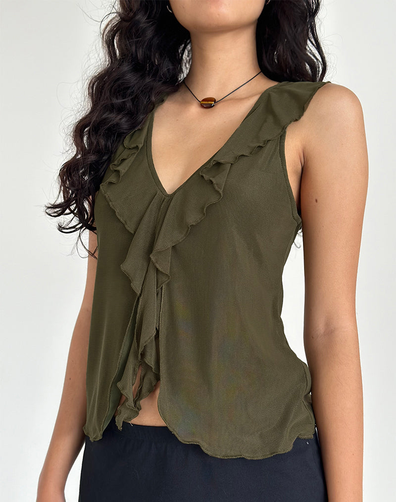 Afbeelding van Leviosa Vlinder Top In Mesh Mosgroen