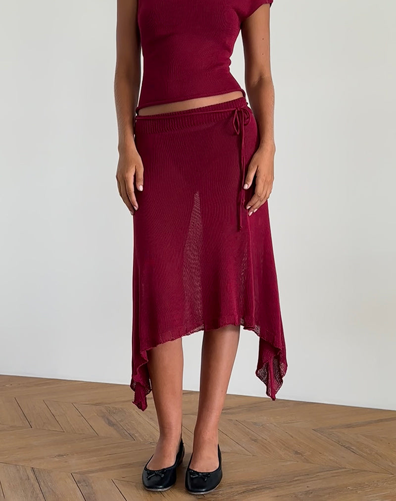 Leysa Midi-rok in Sheer Knit Rood