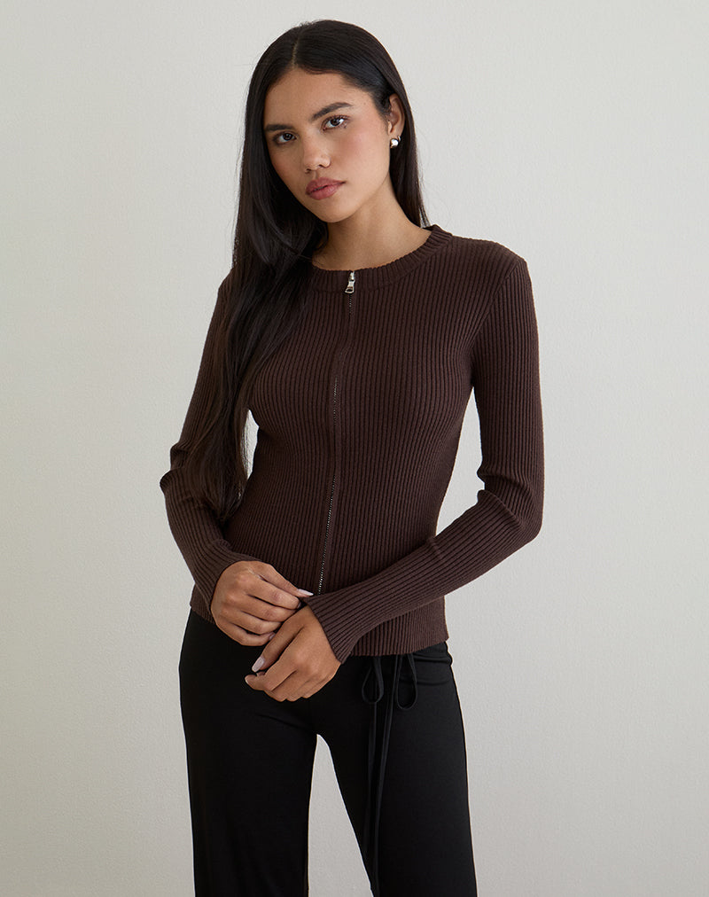 Afbeelding van Liano Rits Vest in ribtricot Bruin