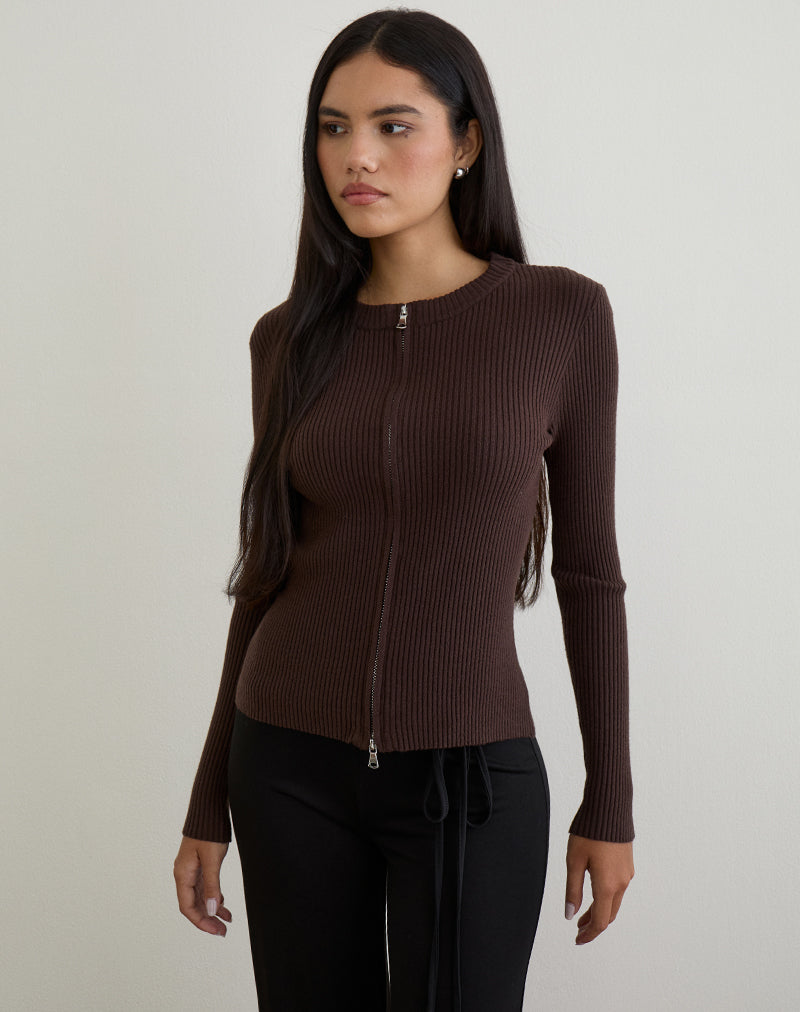 Afbeelding van Liano Rits Vest in ribtricot Bruin