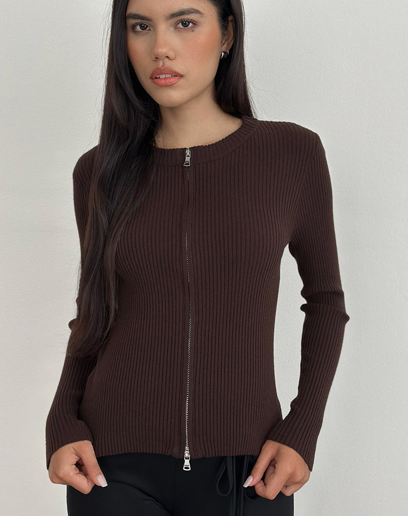Afbeelding van Liano Rits Vest in ribtricot Bruin