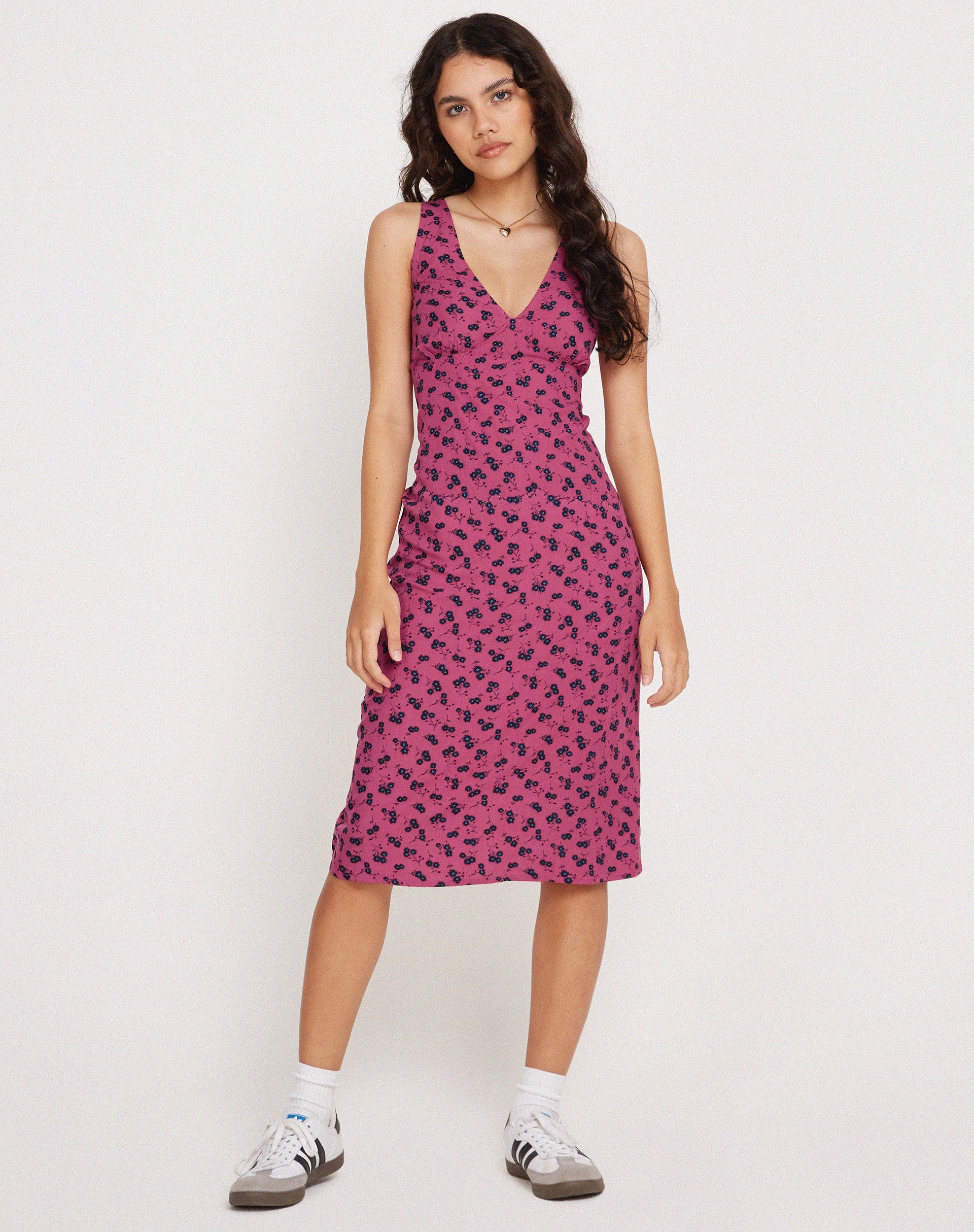 Afbeelding van Lieva Midi Dress in Framboos Bloemen