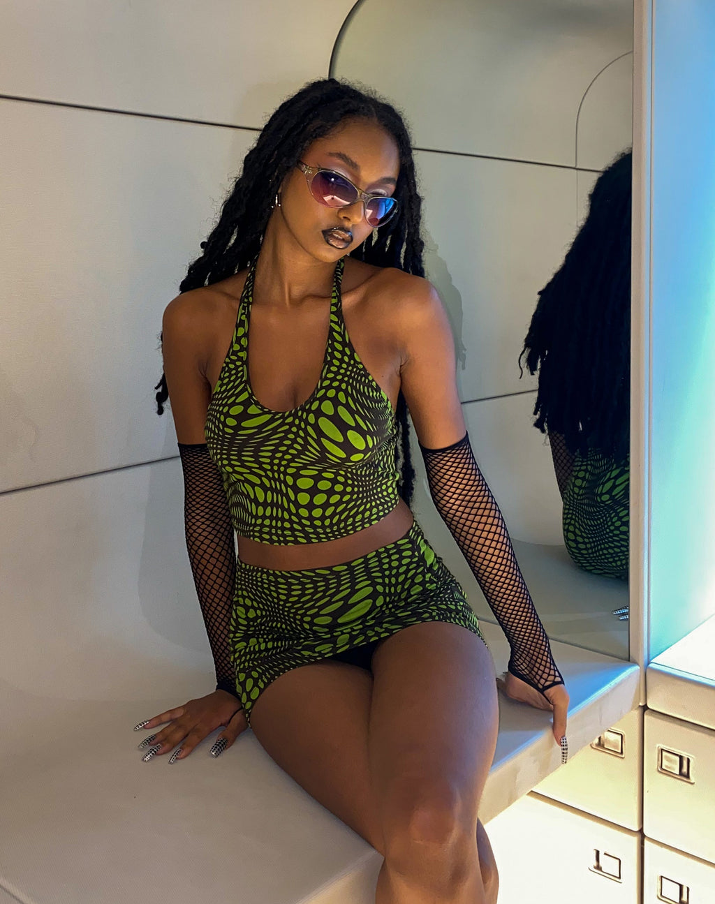 Kinan Bodycon Rok in Optic Polka Green