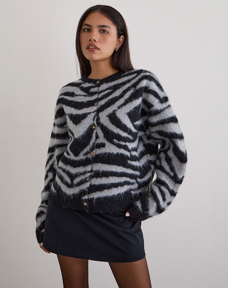 Afbeelding van Liliana Cardigan in Knit Big Zebra Black en Grey