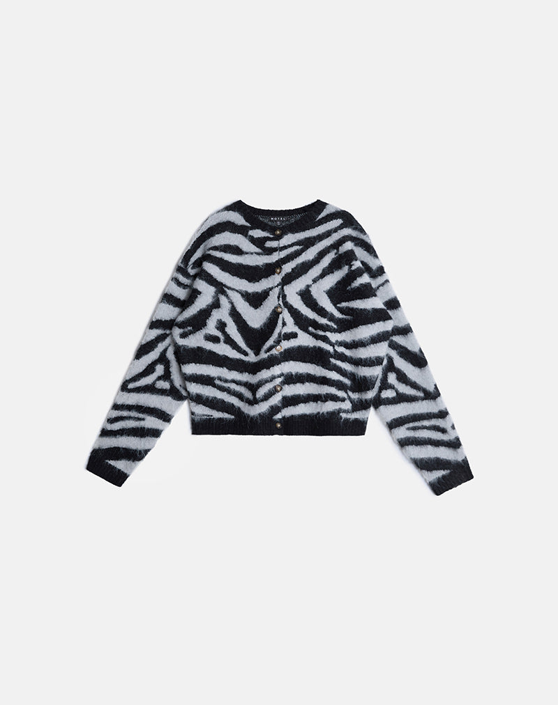 Afbeelding van Liliana Cardigan in Knit Big Zebra Black en Grey