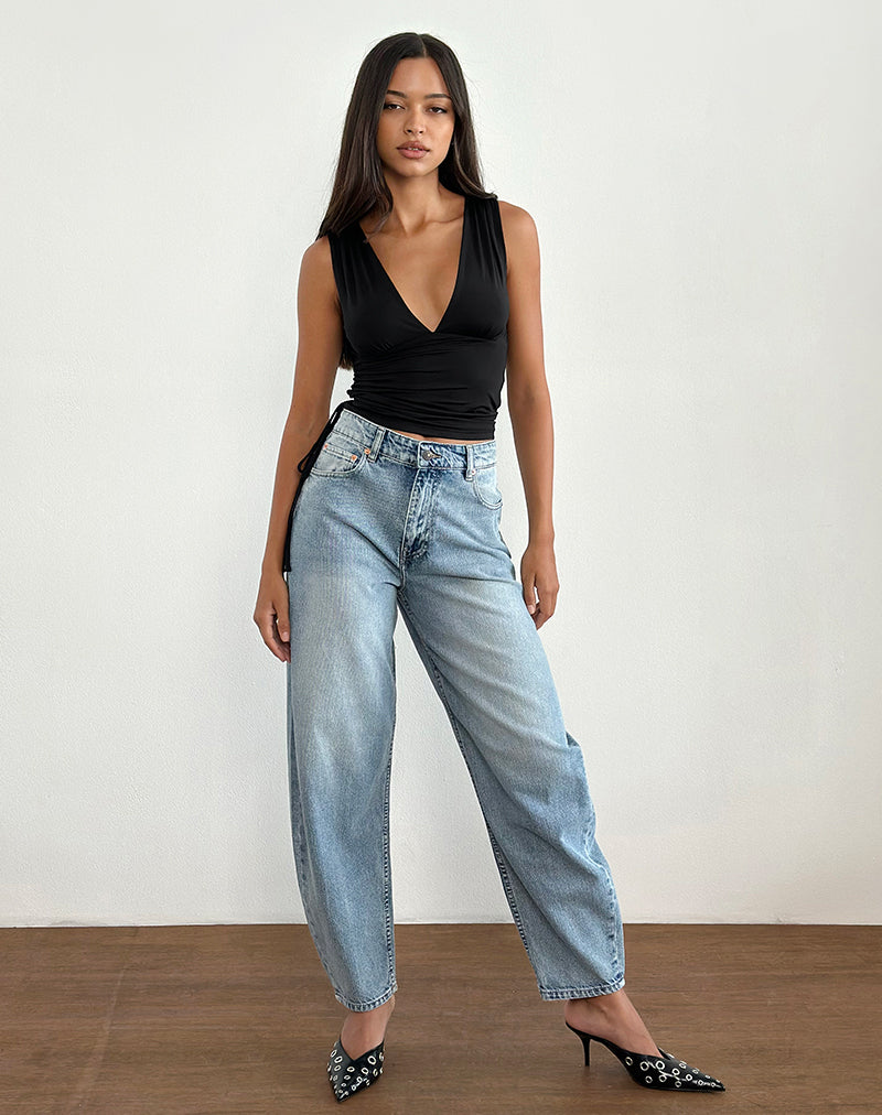 Lindka Plunge Assymetrische Top in Slinky Zwart